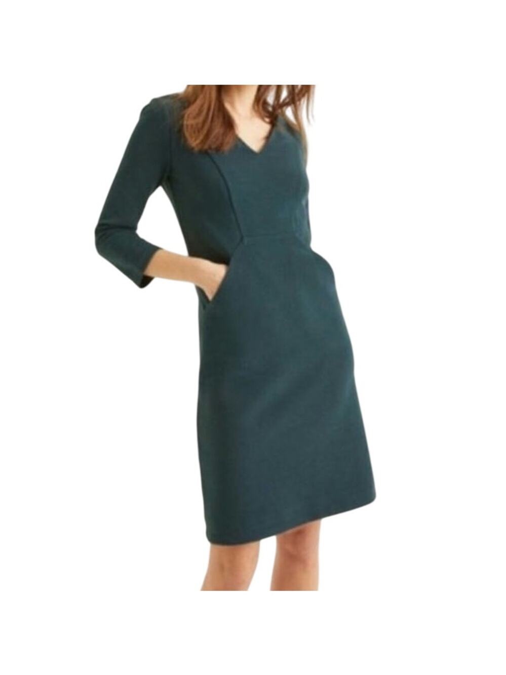 Boden Green Bronte Ottoman Ribbed V-neck 3/4 Sleeve Mini Shift Dress Office